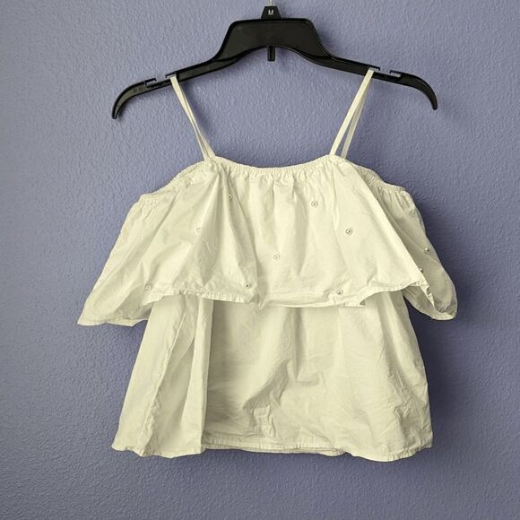 Women's After Market Blouse White Off the Shoulder Pearl Beaded Medium Cotton - Picture 4 of 6